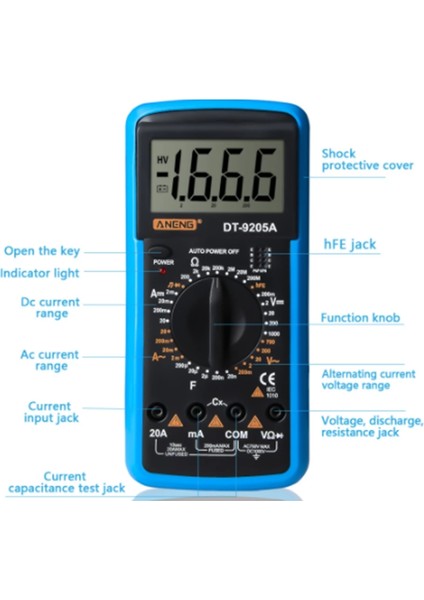Aneng 9205A Yüksek Hassasiyetli Çok Fonksiyonlu Evrensel Metre Elektrikçi Testi Dc Gerilim ve Akım Ölçer Mavi (Yurt Dışından) indirimleri