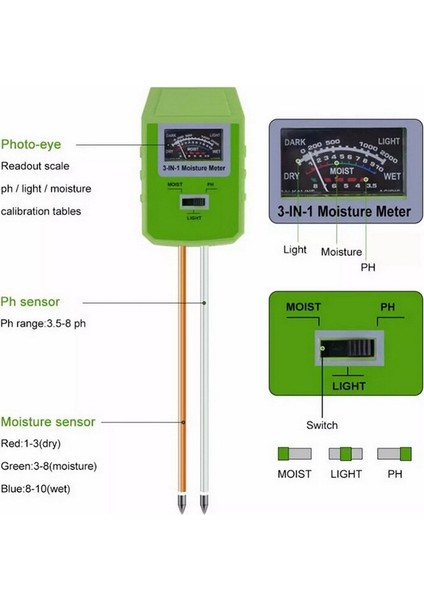 Toprak Nem Güneş Işığı Ph Ölçer Test Cihazı 3 In 1 Dijital Test Cihazı Bitkiler Çiçekler Asit Nem Ölçümü Bahçe Bitkileri Araçları (Yurt Dışından) modelleri