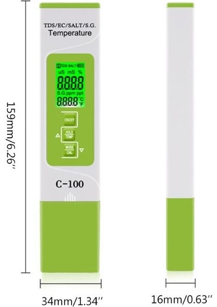 5'i 1 Arada Su Kalitesi Test Cihazı Tds/ec/tuzluluk/sg/ev, Havuz Için Sıcaklık Ölçer (Yurt Dışından)