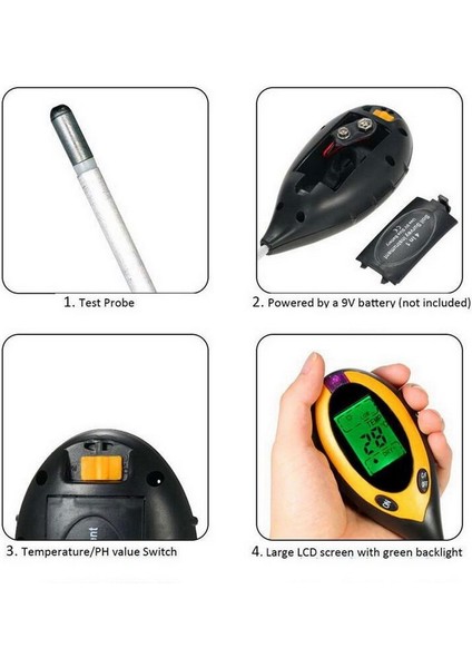 Bahçe Bitkileri Dijital Ph Ölçer Toprak Nemi Monitörü Sıcaklık Güneş Işığı Test Cihazı Tarım Için (Yurt Dışından) modelleri
