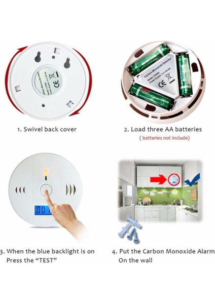LCD Karbon Monoksit Alarmı Co Gaz Uyarı Sensörü Alarm Monitör Test Cihazı Ev Güvenlik Karbon Monoksit Akıllı Sensör (Yurt Dışından)