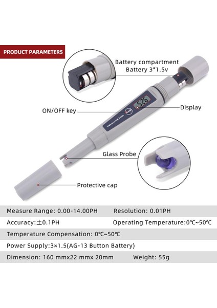 Yieryi Yeni PH-032K Su Geçirmez Mini Ph Ölçer Atc Dijital Su Kalitesi Test Cihazı Doğruluğu 0.1 Balık Tankı Akvaryum Ph Test Cihazı (Yurt Dışından)