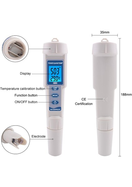 Yieryi 4 In 1 Tds Ph Ölçer Ph/tds/ec/sıcaklık Ölçer Atc Dijital Su Kalitesi Monitör Test Cihazı Havuzlar, Içme Suyu (Yurt Dışından) modelleri