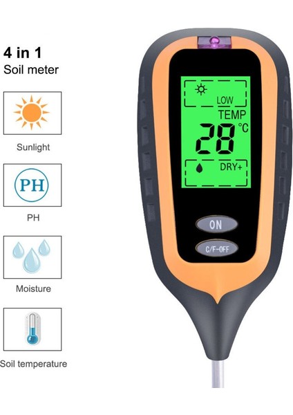 In 1 Dijital Toprak Nemi Ölçer Ph Ölçer Sıcaklık Güneş Işığı Test Cihazı Bahçe Çiftliği Çim Için LCD Ekran ile (Yurt Dışından) modelleri