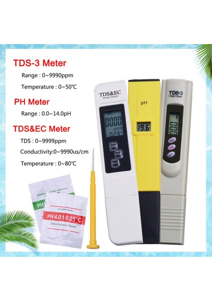 Akvaryum Havuzu Okul Laboratuvar Gıdası Için Dijital Su Kalitesi Test Kalemi Ph + Tds + Ec Metre (Yurt Dışından)