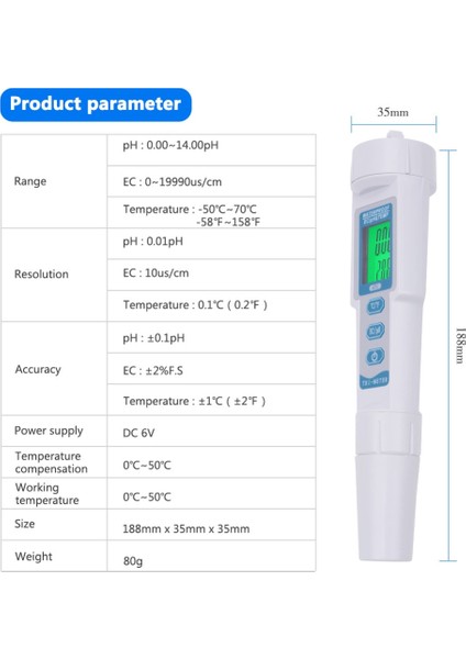 Üçü Bir Arada PH-983 Ec/ph&tem Su Kalitesi Test Cihazı Kalem Arka Işık Dijital Ph Ölçer ve Akvaryum, Yüzme Havuzu, Laboratuvar Için Probe (Yurt Dışından) indirimleri