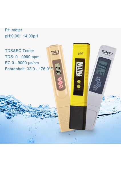 Adet Ph Test Cihazı + Tds ve Ec Metre/tds-3 Metre/ph Kağıt Test Cihazı Metre Su Kalitesi Monitör Test Cihazı Havuz Içme Suyu LCD Ekran (Yurt Dışından) fiyatları