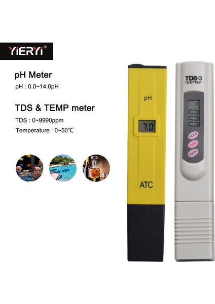 Yieryi Taşınabilir Dijital Tds Metre Ölçü Su Kalitesi Test Cihazı + Ph Ölçer Atc ile Akvaryum Havuz Suyu Kalem Tipi (Yurt Dışından) fiyatları