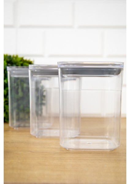 3'lü Mika Akrilik 900 ml Vakum Kapaklı Saklama Kabı Set