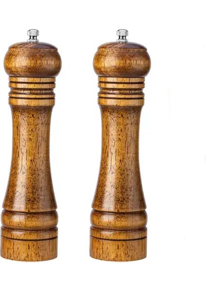 Ahşap Baharat Tuz Öğütücü Değirmen Tuzluk Baharatlık 21 cm 2'li Set Kahverengi