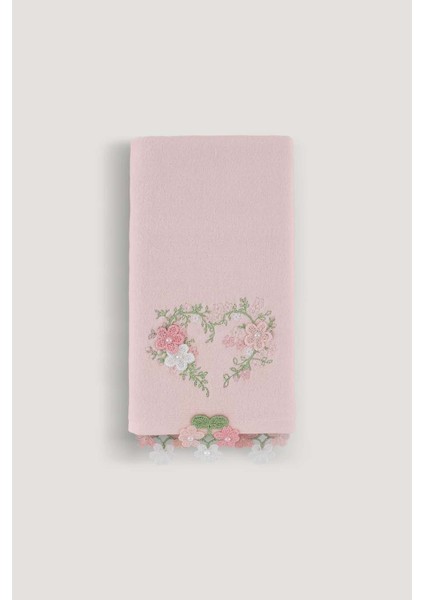 Yasemın Kadıfe Nakıslı Çeyız Havlusu Pudra 50X85