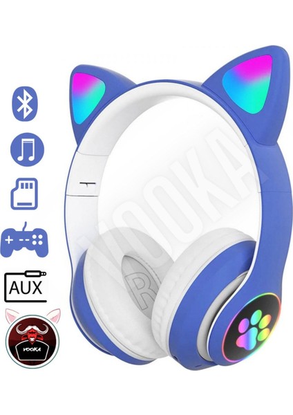 Kedi Kulaklı Bluetooth 5.0 Rgb Ledli Patili Kulaklık Renkli Stn - 28 Stn-28