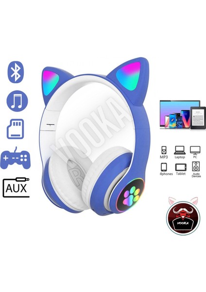 Kedi Kulaklı Bluetooth 5.0 Rgb Ledli Patili Kulaklık Renkli Stn - 28 Stn-28