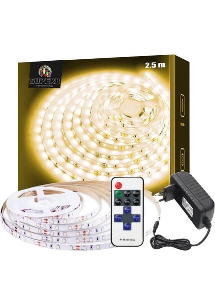 Sb-6502 2.5 Metre Şerit Led Işık Gün Işığı Dimmer Kumandalı Adaptörlü Tak Çalıştır Aydınlatma