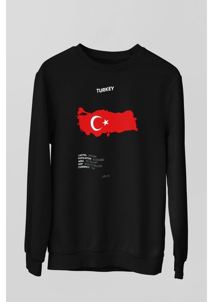 Türkiye Baskılı Unisex Siyah Sweatshirt