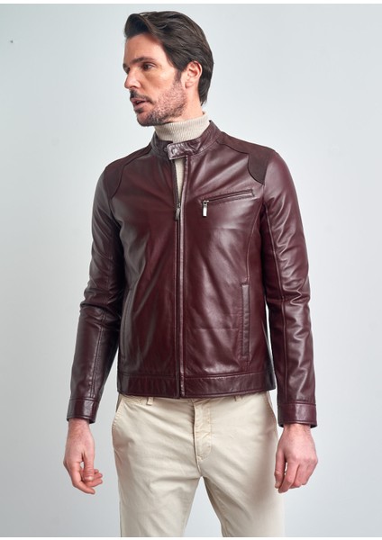 Pierre Cardin Erkek Bordo Basic Kısa Deri Ceket