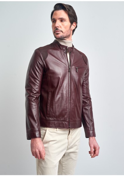 Pierre Cardin Erkek Bordo Basic Kısa Deri Ceket