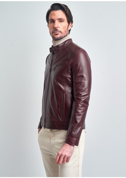 Pierre Cardin Erkek Bordo Basic Kısa Deri Ceket