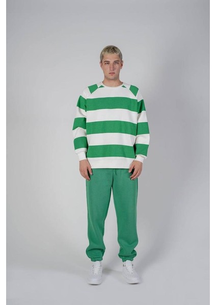 Yeşil Çizgi Baskılı Oversize Kapşonlu Sweatshirt fiyatları