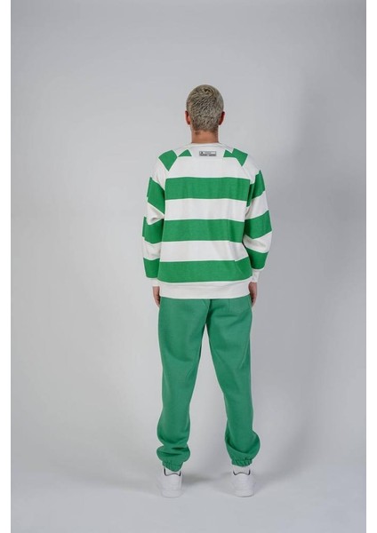 Yeşil Çizgi Baskılı Oversize Kapşonlu Sweatshirt fırsatları