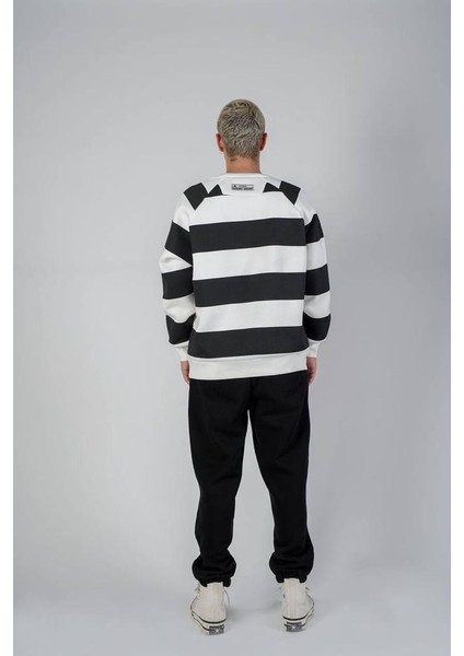 Siyah Çizgi Baskılı Oversize Kapşonlu Sweatshirt fırsatları