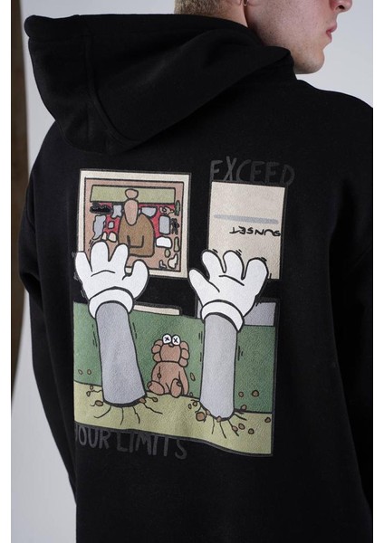 Siyah Exceed You Oversize Kapşonlu Sweatshirt