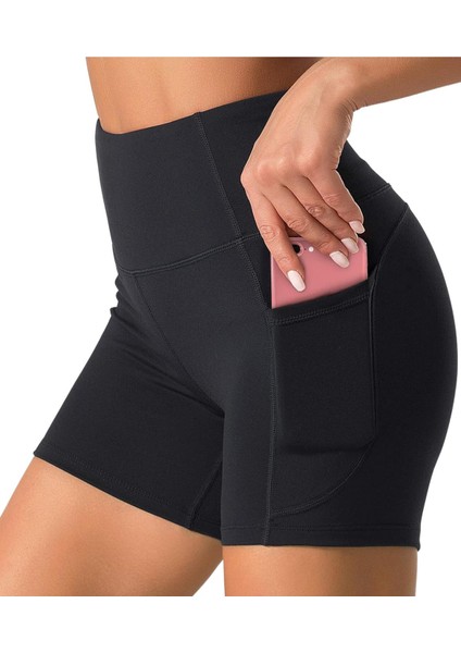 Kadın Toparlayıcı Yüksek Bel Cepli Egzersiz Fitnes Koşu Kısa Spor Tayt