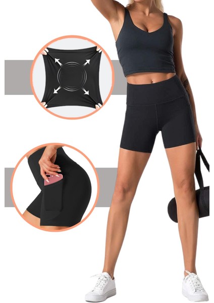 Kadın Toparlayıcı Yüksek Bel Cepli Egzersiz Fitnes Koşu Kısa Spor Tayt fırsatları