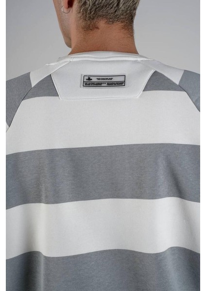 Smoked Çizgi Baskılı Oversize Kapşonlu Sweatshirt