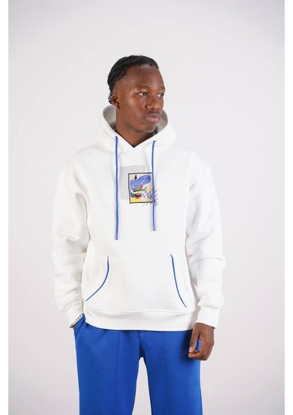 Beyaz Mavisi Oversize Kapşonlu Sweatshirt fiyatları
