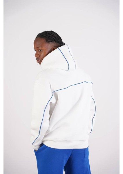 Beyaz Mavisi Oversize Kapşonlu Sweatshirt modelleri