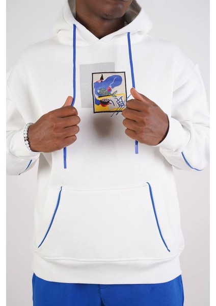 Beyaz Mavisi Oversize Kapşonlu Sweatshirt fırsatları