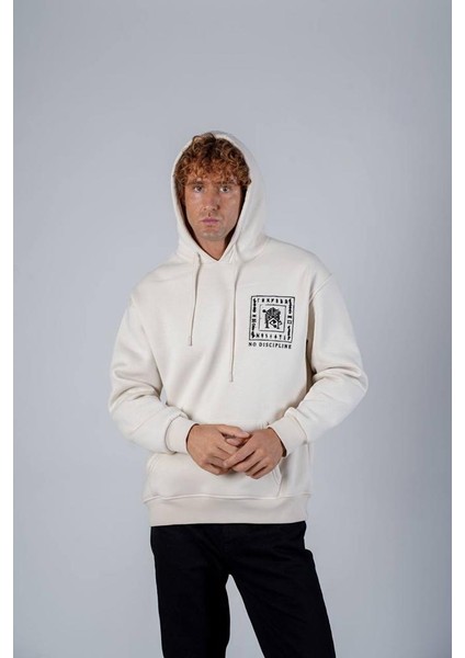 Bej Sırtı Flok Oversize Kapşonlu Sweatshirt fiyatları