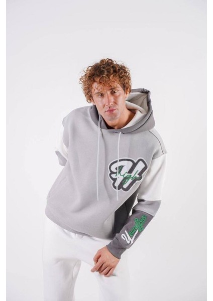 Gri Nakışlı Oversize Kapşonlu Sweatshirt fiyatları