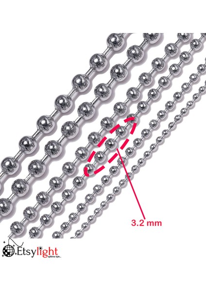 3.2 mm, Top Zincir, 3 Metre, Ball Chain, Künye Zinciri, Cüzdan Zinciri, Kart Zinciri