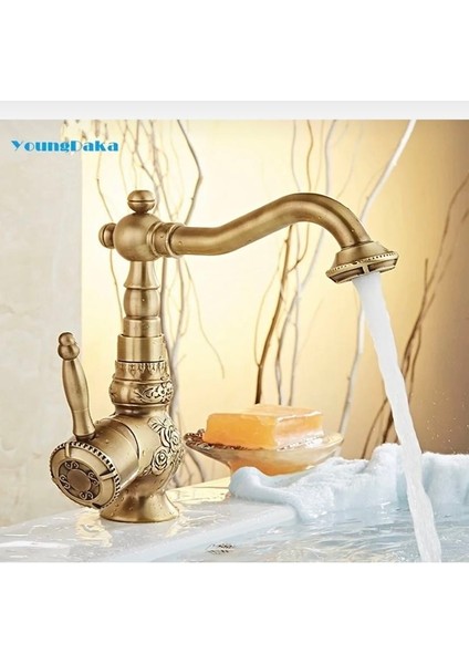 Eskitme Lavabo Bataryası Antik Eskitme Musluk Işlemeli Vintage Lavabo Bataryası