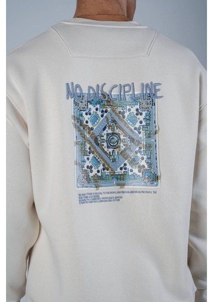 Bej Sırt Kilim Desenli Oversize Sweatshirt