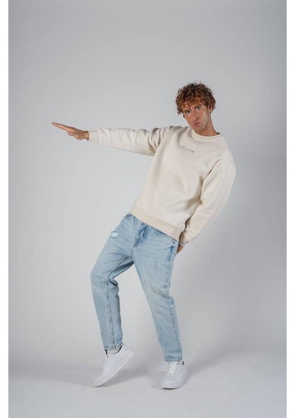 Bej Sırt Kilim Desenli Oversize Sweatshirt fiyatları