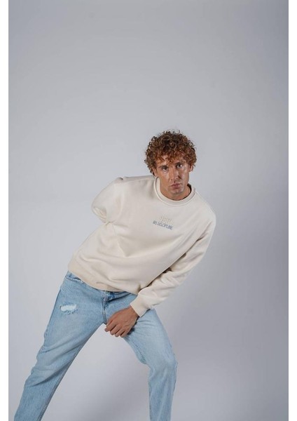 Bej Sırt Kilim Desenli Oversize Sweatshirt modelleri