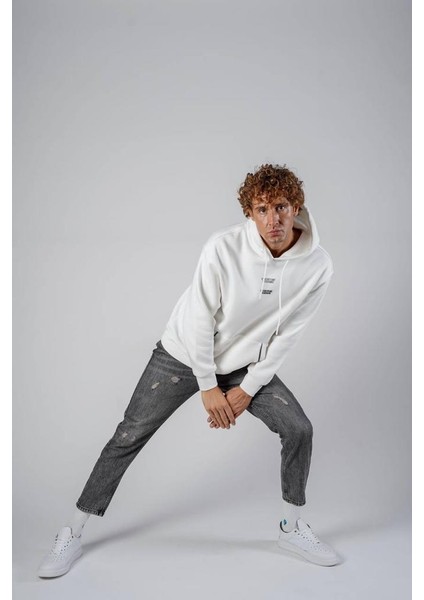 Unisex Beyaz Your Only Oversize Kapşonlu Sweatshirt