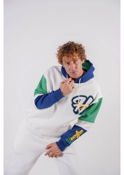 Unisex Beyaz Nakışlı Oversize Kapşonlu Sweatshirt modelleri