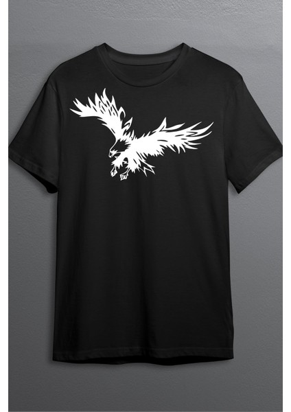 Kartal Pamuklu Likralı T-Shirt (Beyaz Desenli Siyah