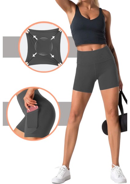 Kadın Toparlayıcı Yüksek Bel Cepli Egzersiz Fitnes Koşu Kısa Spor Tayt fırsatları