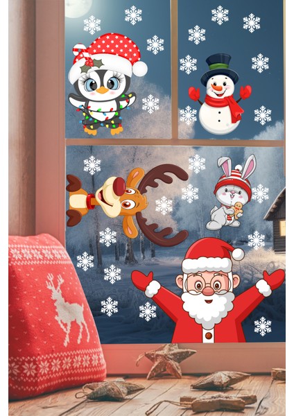 Noel Baba Geyik Tavşan Kardan Adam ve Kar Taneleri Yılbaşı Sticker