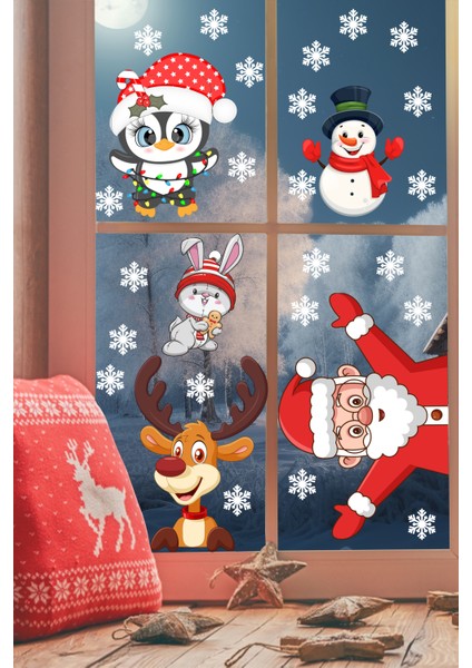 Noel Baba Geyik Tavşan Kardan Adam ve Kar Taneleri Yılbaşı Sticker