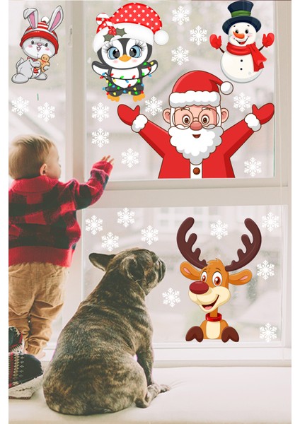 Noel Baba Geyik Tavşan Kardan Adam ve Kar Taneleri Yılbaşı Sticker