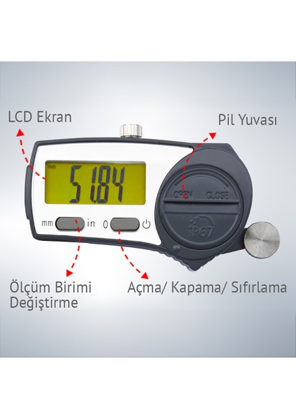 2210 Dijital Kumpas 0-150 mm (IP67 Korumalı) Su ve Toza Karşı Korumalı, 0.01 mm Hassasiyet