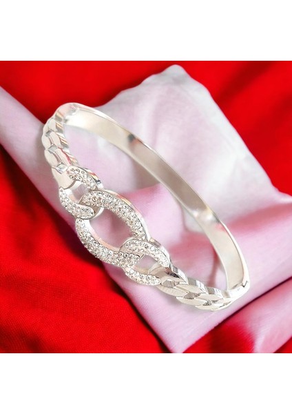 Modern Zirkon Taşlı Çelik Kelepçe Bileklik - Kararmaz Gümüş Kaplama fiyatları