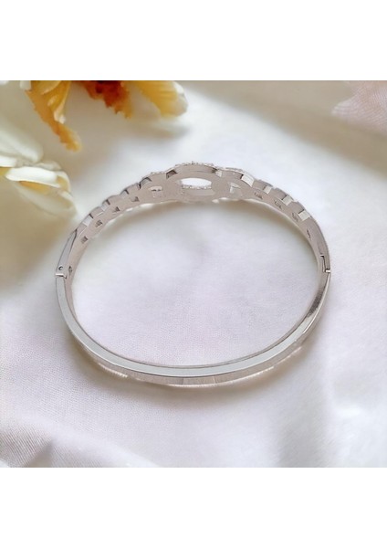 Modern Zirkon Taşlı Çelik Kelepçe Bileklik - Kararmaz Gümüş Kaplama modelleri