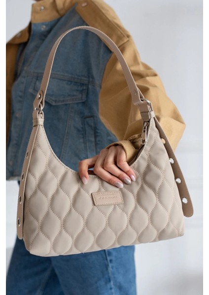 Kadın Vizon Kapitone Desenli Baget El ve Omuz Çantası